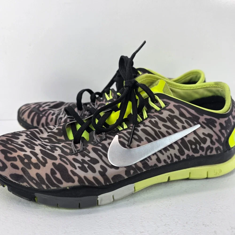 Nike Free TR 5.0 Womens Leopard Print Training Sneakers Neon Green Black Sz 6.5
